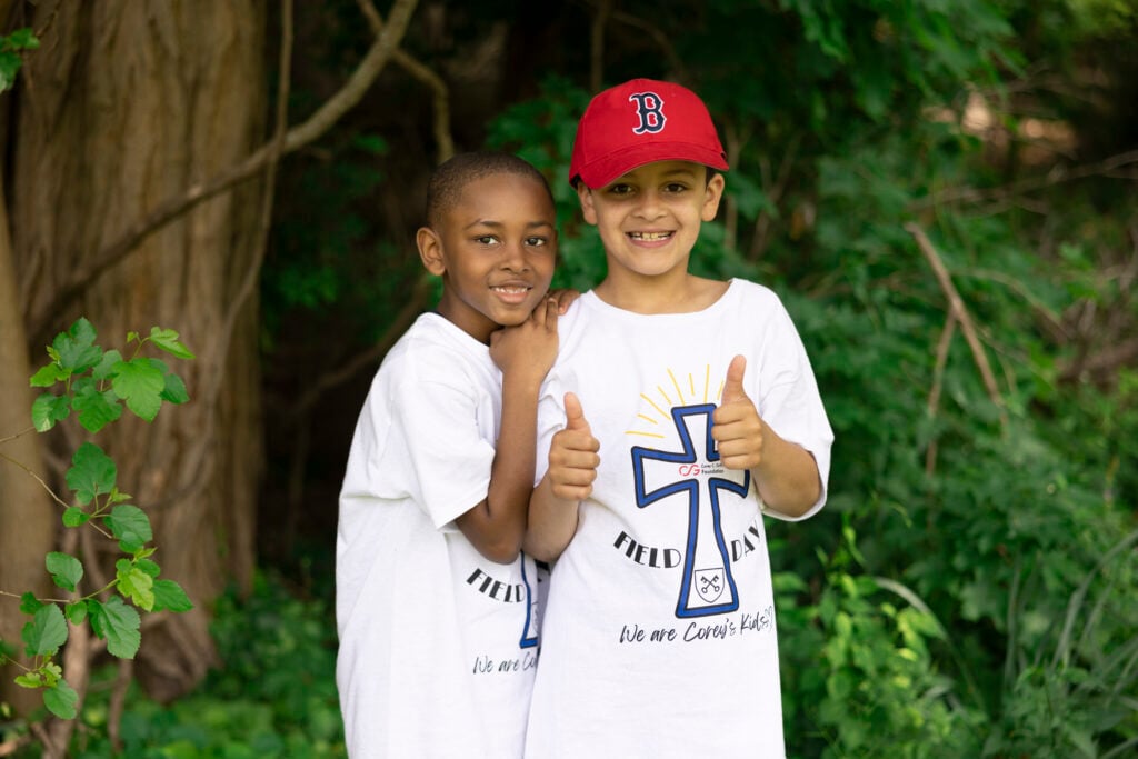 Two boys smiling at Field Day